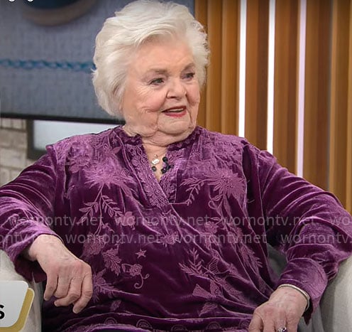 June Squibb's purple velvet top on CBS Mornings