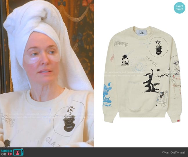 Jungles Test Print Crewneck Sweatshirt worn by Erika Jayne on The Real Housewives of Beverly Hills