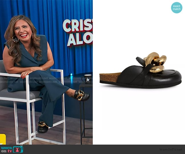 JW Anderson Chain Leather Loafer Mules worn by Cristela Alonzo on Access Hollywood