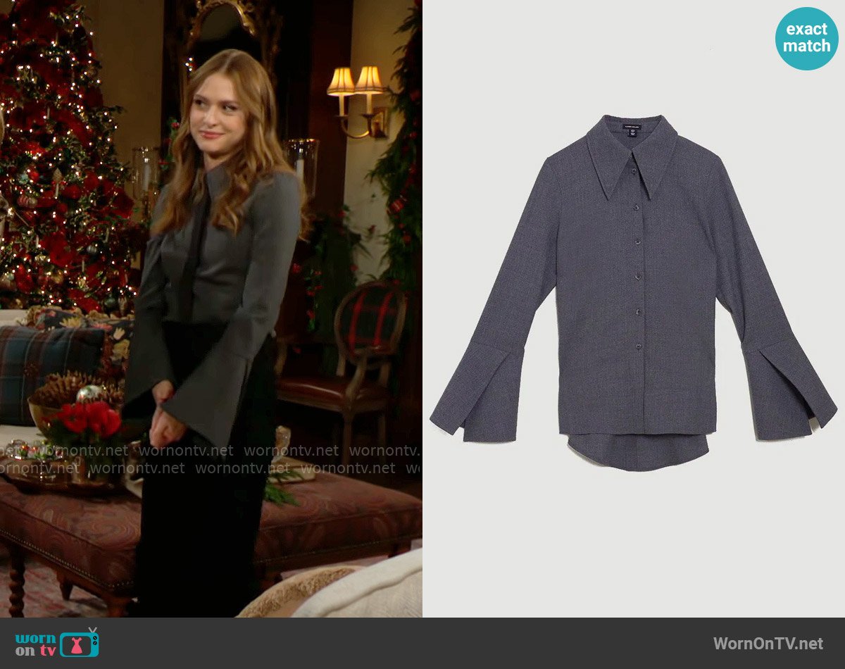 Karen Millen Premium Wool Flannel Flare Cuff Detail Shirt worn by Claire Grace (Hayley Erin) on The Young and the Restless