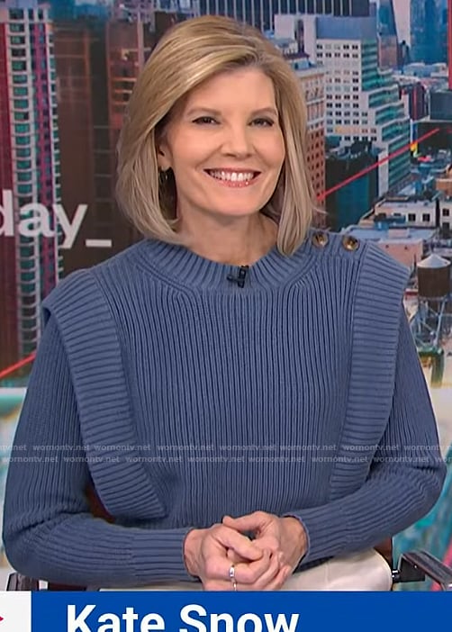 Kate's blue button shoulder knit sweater on NBC News Daily