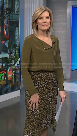 Kate’s khaki zip front blouse and leopard skirt on NBC News Daily