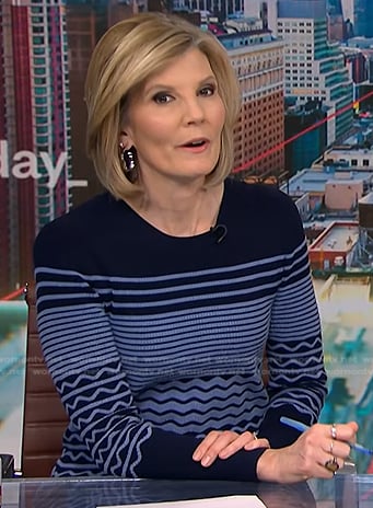 Kate Snow's navy zig-zag stripe dress on NBC News Daily