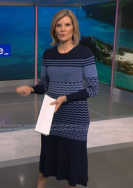 Kate Snow’s navy zig-zag stripe dress on NBC News Daily