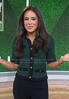 Kaylee’s green contrast trim short sleeve cardigan on Today