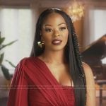 Keiarna’s red drape confessinoal top on The Real Housewives of Potomac