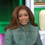 Keke Palmer’s green fur trim jacket and pants on Today