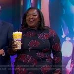 Kelley L. Carter’s navy floral mock neck dress on Good Morning America