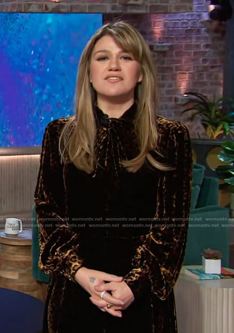 Kelly's leopard print velvet dress on The Kelly Clarkson Show