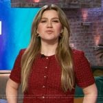 Kelly Clarkson’s red tweed top and pants on The Kelly Clarkson Show