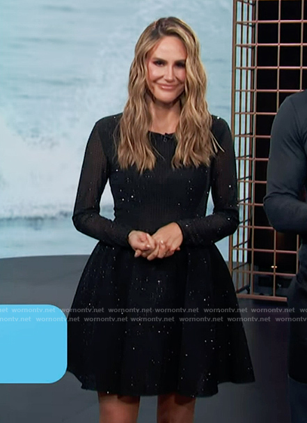 Keltie’s black rhinestone embellished mini dress on E! News