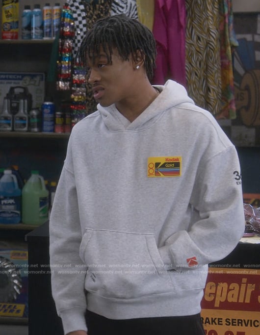 Kelvin's Kodak patch hoodie on The Upshaws