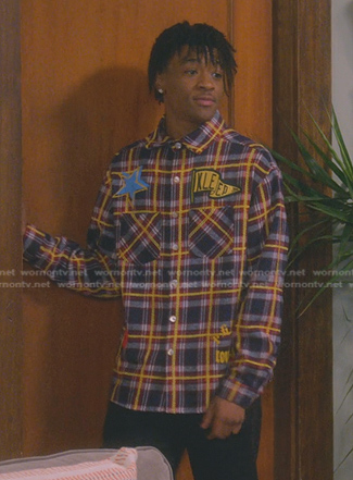 Kelvin's plaid patch shirt on The Upshaws