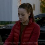 Kim’s red puffer jacket with knit sleeves on Chicago PD