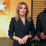 Kit’s navy pleated blazer dress on Access Hollywood