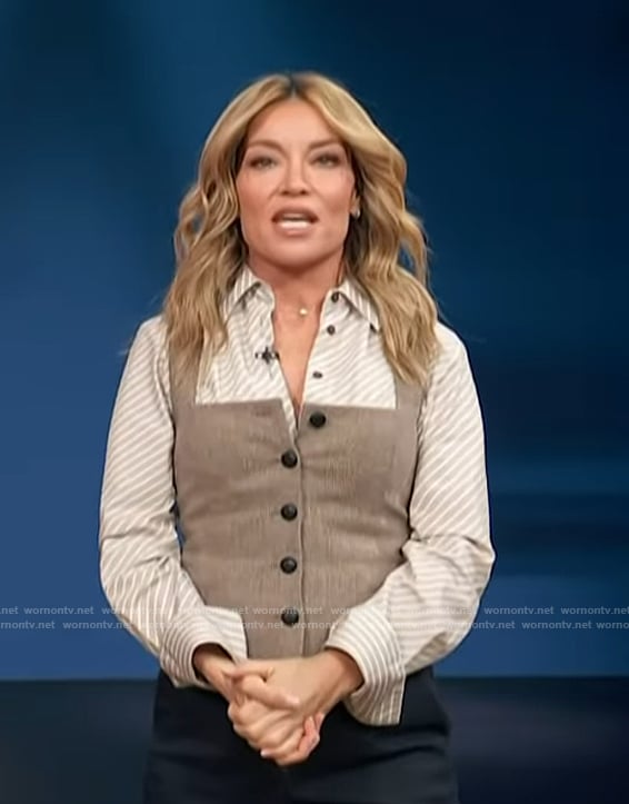 Kit's striped blouse and vest on Access Hollywood