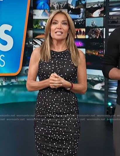 Kit’s black polka dot ruched dress on Access Hollywood