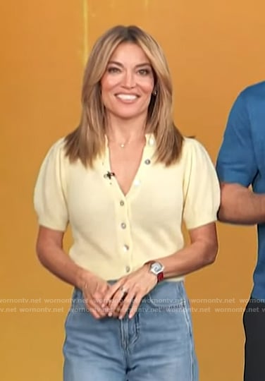 Kit's yellow cardigan and jeans on Access Hollywood