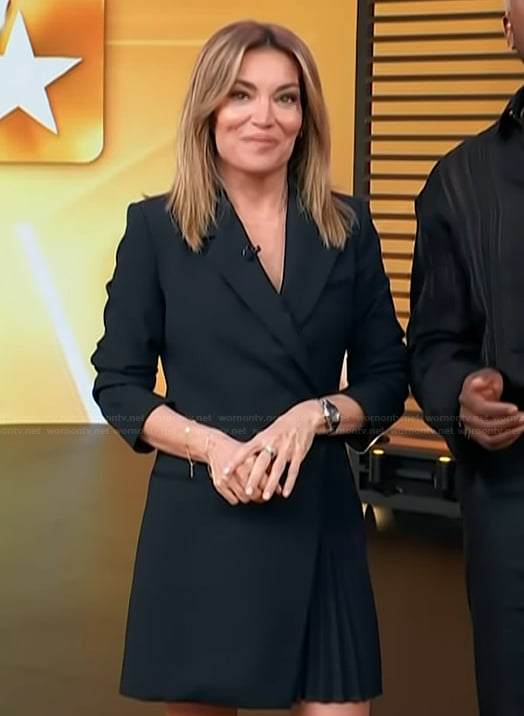 Kit's navy pleated blazer dress on Access Hollywood