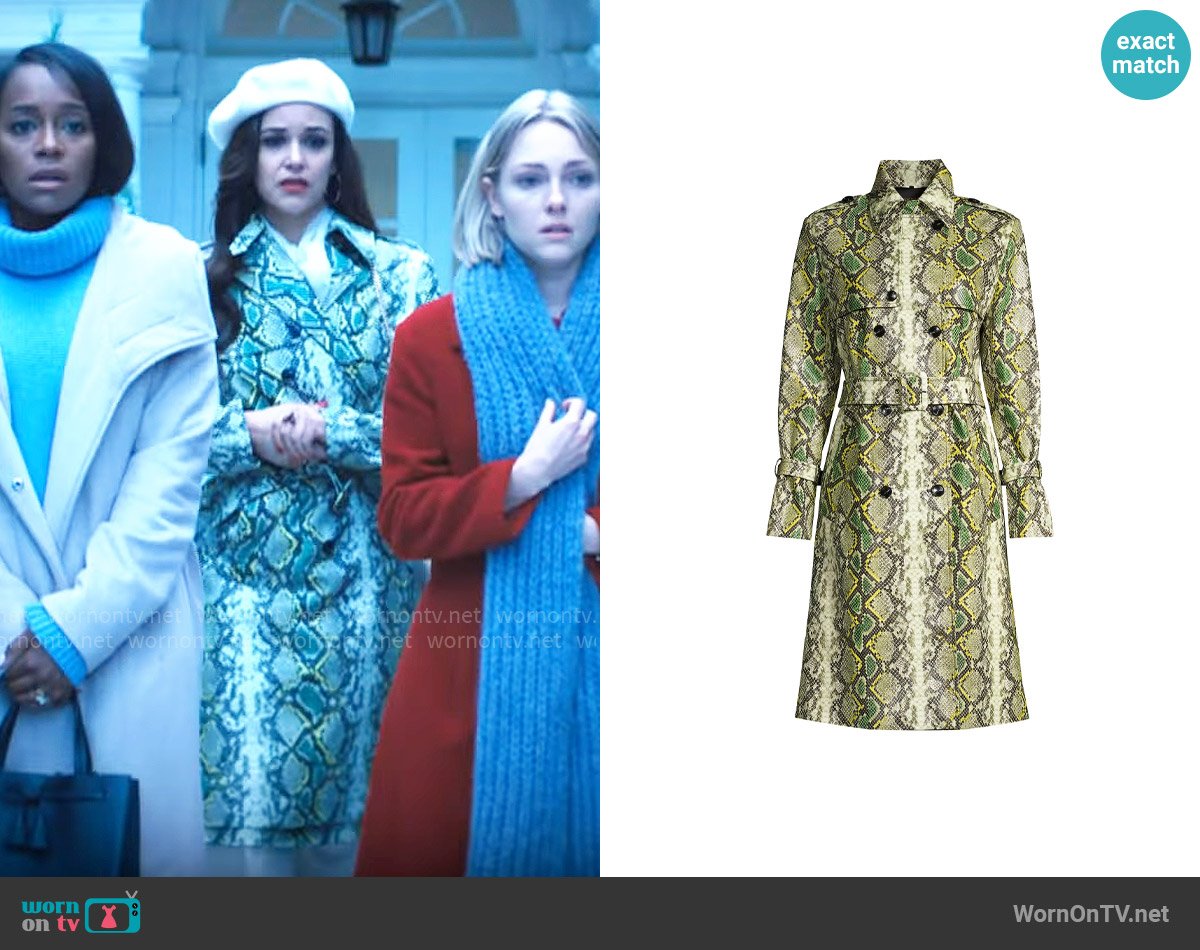 Kobi Halperin Estella Snake Trench Coat worn by Birdie (Melissa Fumero) on Grosse Pointe Garden Society