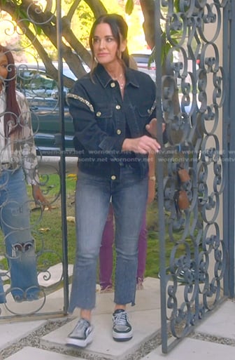 Kyle's black embellished denim jacket and jeans on The Real Housewives of Beverly Hills