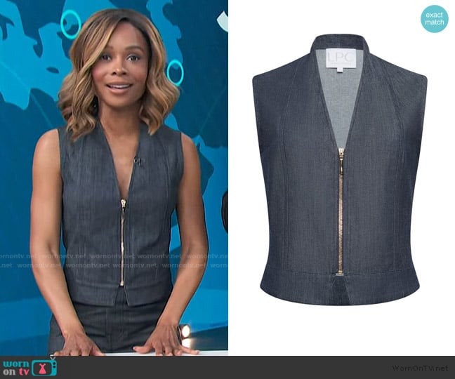 LPC The Brandee Italian Lightweight Denim Vest worn by Zuri Hall on Access Hollywood