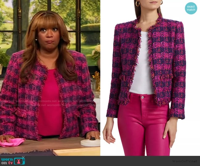 L'Agence Angelina Tweed Blazer worn by Sunny Anderson on The Drew Barrymore Show