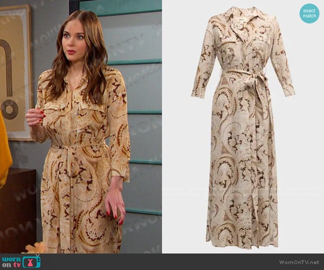 L'Agence Cameron Paisley Maxi Shirtdress worn by Stephanie Johnson (Abigail Klein) on Days of our Lives