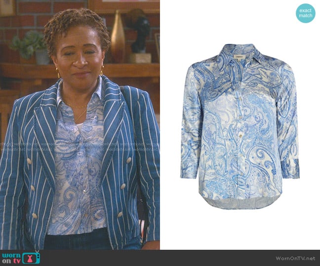 L'Agence Dani Paisley Shirt worn by Lucretia Turner (Wanda Sykes) on The Upshaws