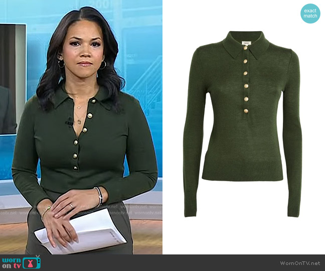 L'Agence Collared Sterling Sweater in Army Gold worn by Laura Jarrett on Today