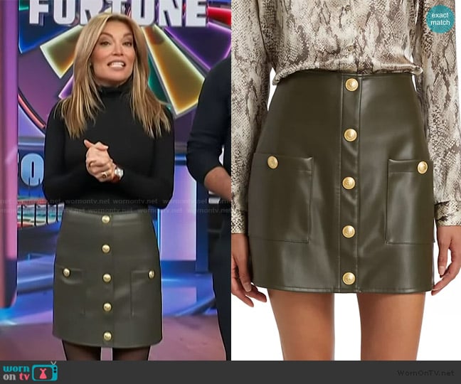 Kit’s green leather mini skirt on Access Hollywood