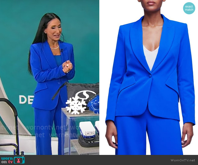 L'Agence Chamberlain Blazer in Pop Blue worn by Elizabeth Werner on CBS Mornings