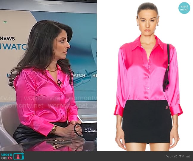 L'Agence Dani Shirt in Shocking Pink worn by Dr. Celine Gounder on CBS Mornings