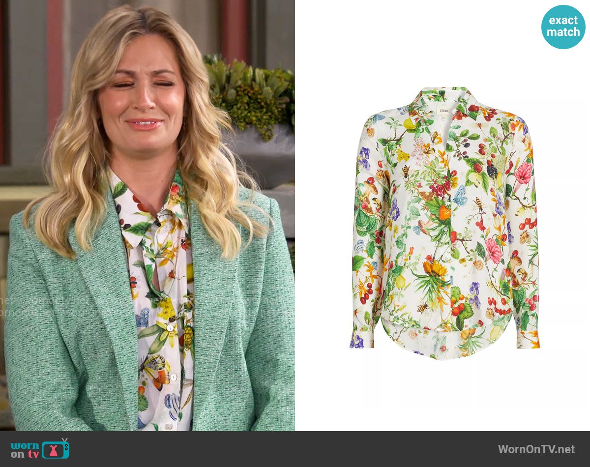 L'Agence Holly Botanical Button-Front Blouse worn by Gemma (Beth Behrs) on The Neighborhood