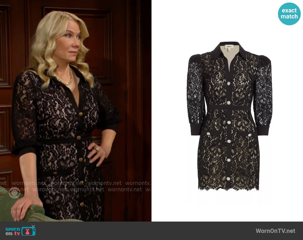 L'Agence Kamala Lace Mini-Shirtdress worn by Brooke Logan (Katherine Kelly Lang) on The Bold and the Beautiful