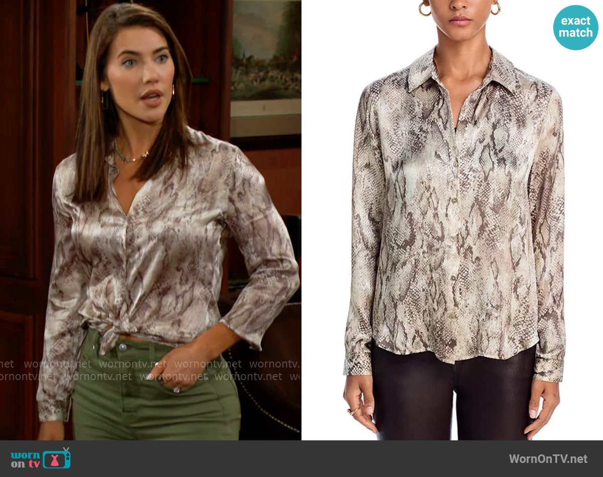 L'Agence Tyler Silk Blouse worn by Steffy Forrester (Jacqueline MacInnes Wood) on The Bold and the Beautiful