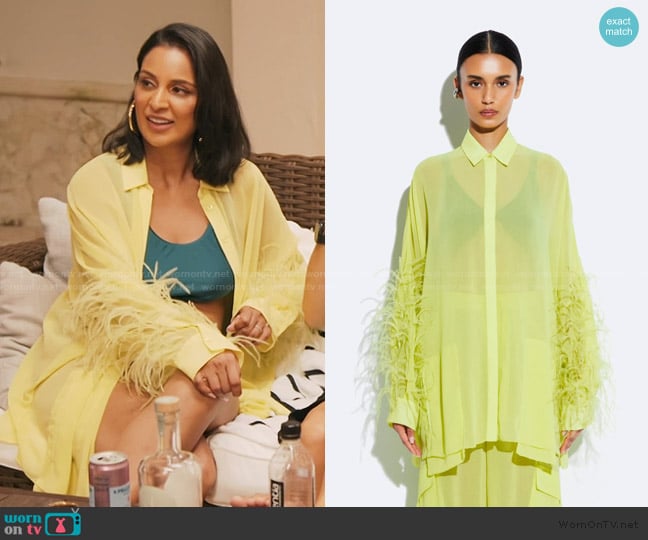 Jessel’s yellow feather trim shirt on RHONY