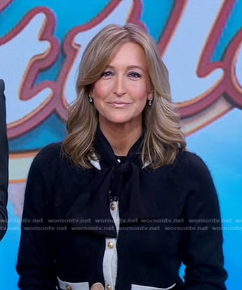 Lara’s black contrast trim cardigan on Good Morning America