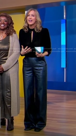 Lara’s black velvet top and metallic pants on Good Morning America