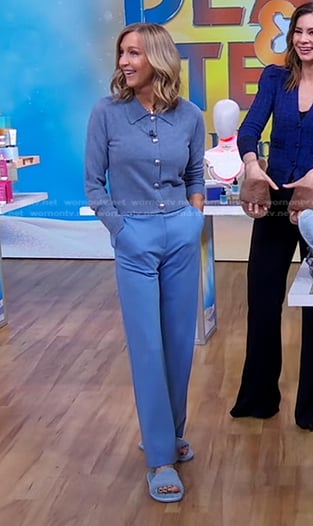 Lara’s blue cardigan on Good Morning America