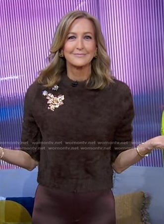 Lara’s brown embellished sweater on Good Morning America