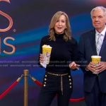 Lara’s patch shoulder turtleneck and sailor flare pants on Good Morning America