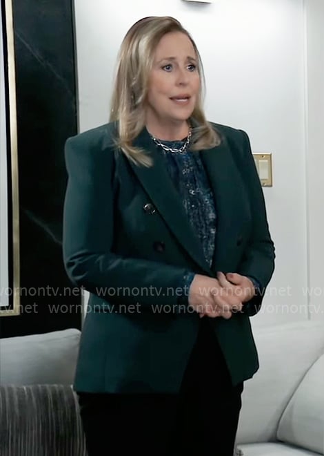 Laura’s green blazer and printed blouse on General Hospital