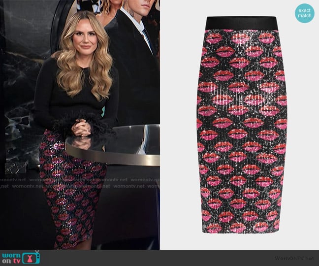 Le Superbe Liza Kiss Kiss Sequined Skirt worn by Keltie Knight on E! News