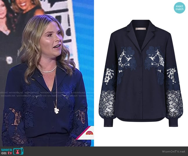 Lela Rose Fluid Crepe Lace Combo Button Down Shirt worn by Jenna Bush Hager on Today