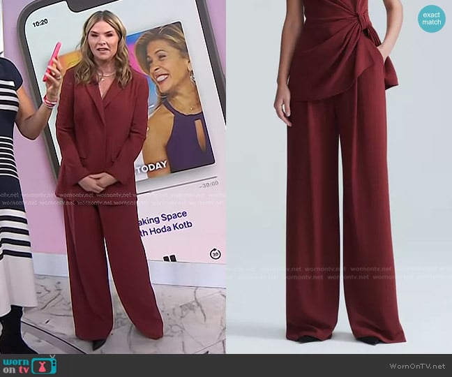 Lela Rose Fluid Crepe Wide Leg Trouser in Brick worn by Jenna Bush Hager on Today