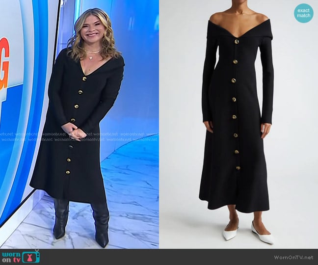 Lela Rose Off the Shoulder Long Sleeve Milano Knit Dress worn by Jenna Bush Hager on Today