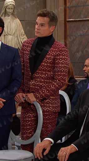 Leo’s red print jacquard suit on Days of our Lives