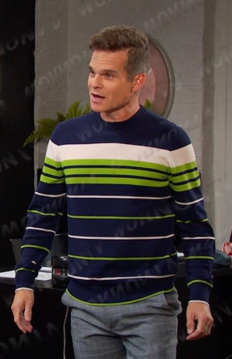 Leo’s navy and green striped sweater on Days of our Lives