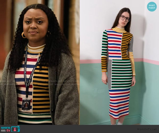 L.F. Markey Cecil Dress in Multistripe worn by Janine Teagues (Quinta Brunson) on Abbott Elementary